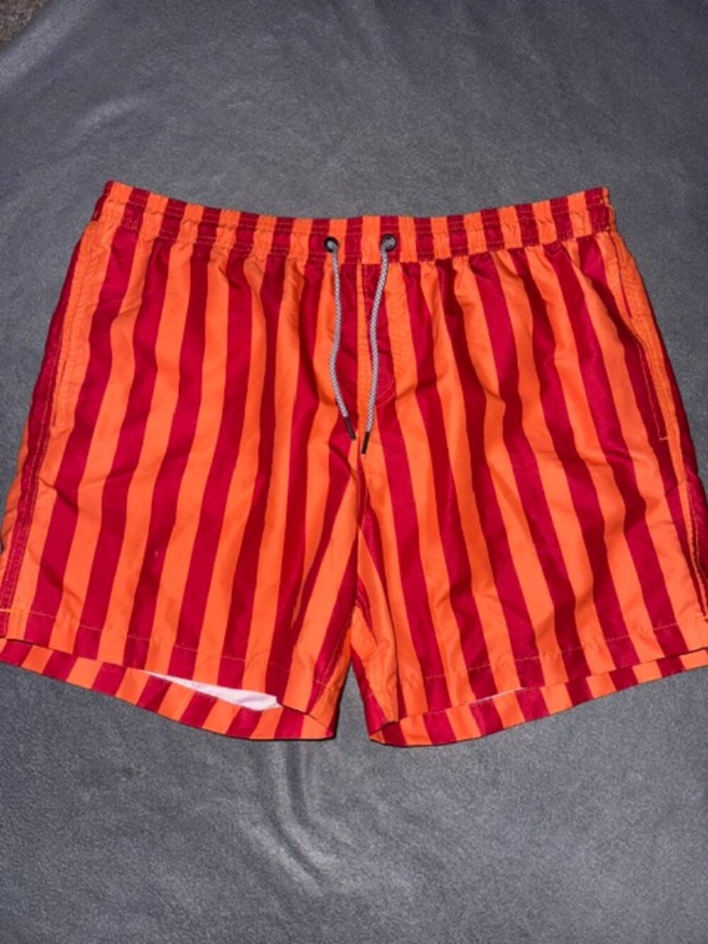 maamgic Swim Trunks XL Red Orange Striped Shorts Mesh Lined Beachwear